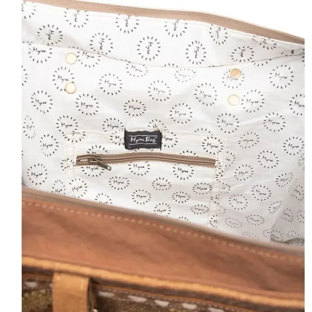 Myra Bag Handmade Mahsen Weekender Bag Upcycled Canvas & Cowhide Leather